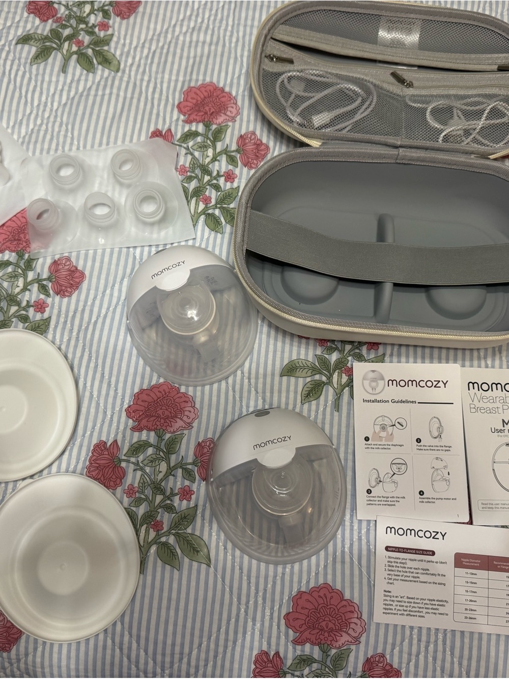 Momcozy Wearable Breast Pump Set in Gray and Clear